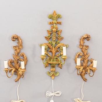 2+1 mid 20th century wooden wall lamps from Paoletti, Firenze Italy.