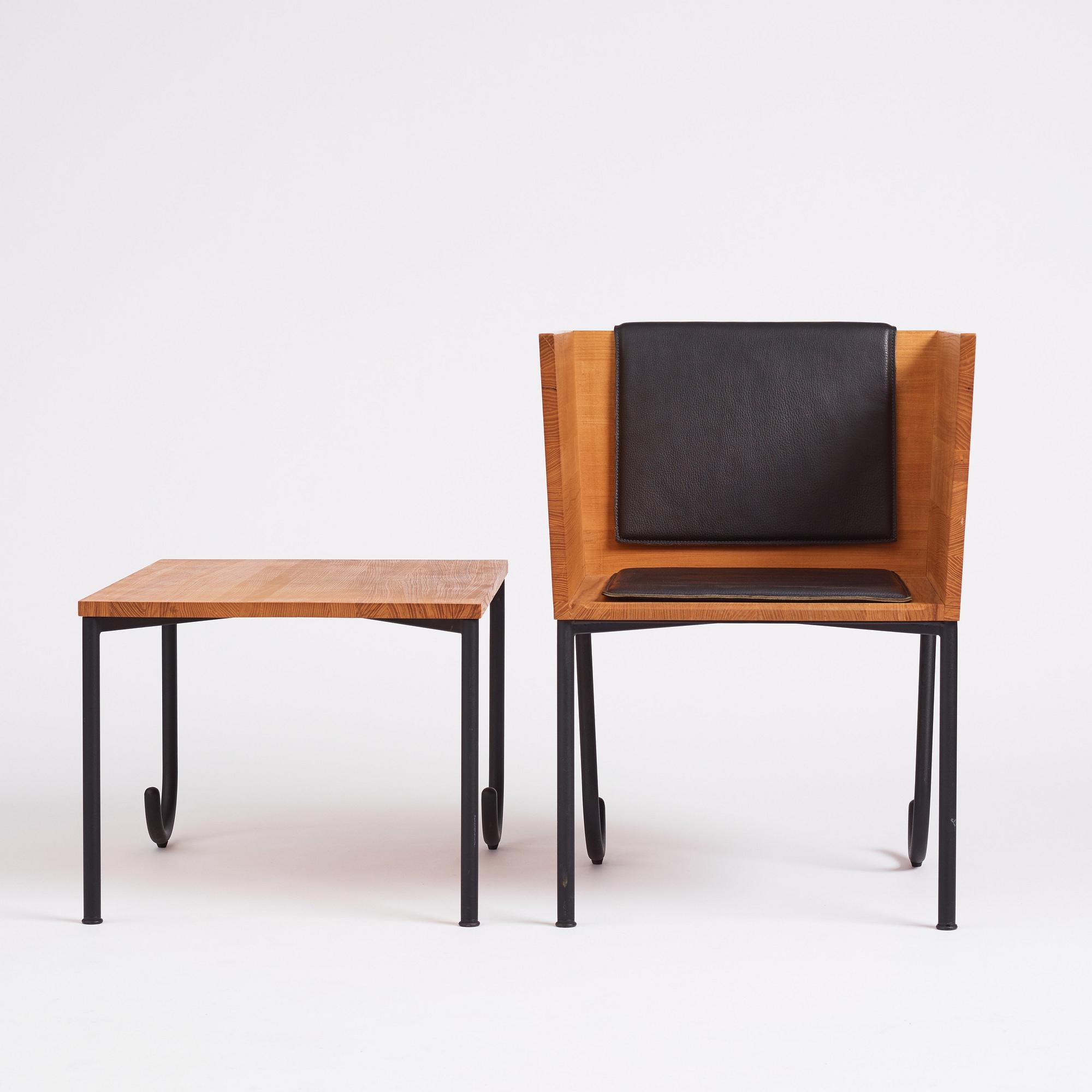 Jonas Bohlin, a table and easy chair,  'Formula ask', Jonas Bohlin Design AB, Sweden 1999.