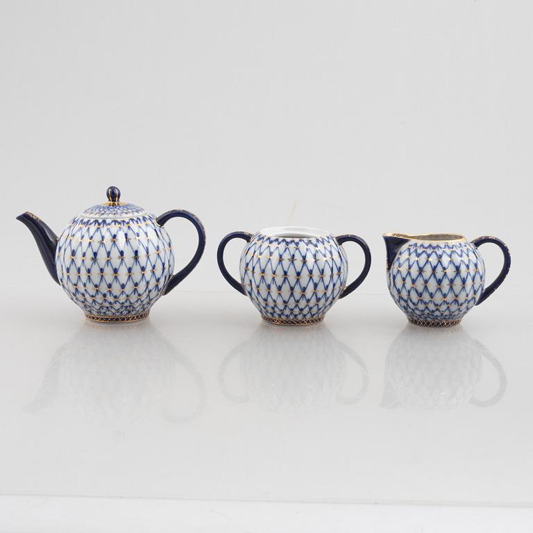 Tea and coffee service, 34 pieces, porcelain, "Cobalt Net", Lomonosov, Soviet Union.