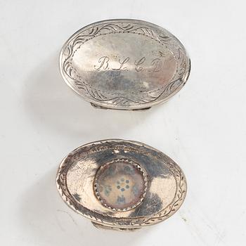 Five Swedish silver boxes, 18th-19th Century.