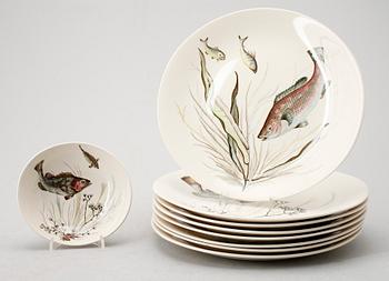 FISKTALLRIKAR, 8 st, porslin, "Fish", Johnson Bros, England.