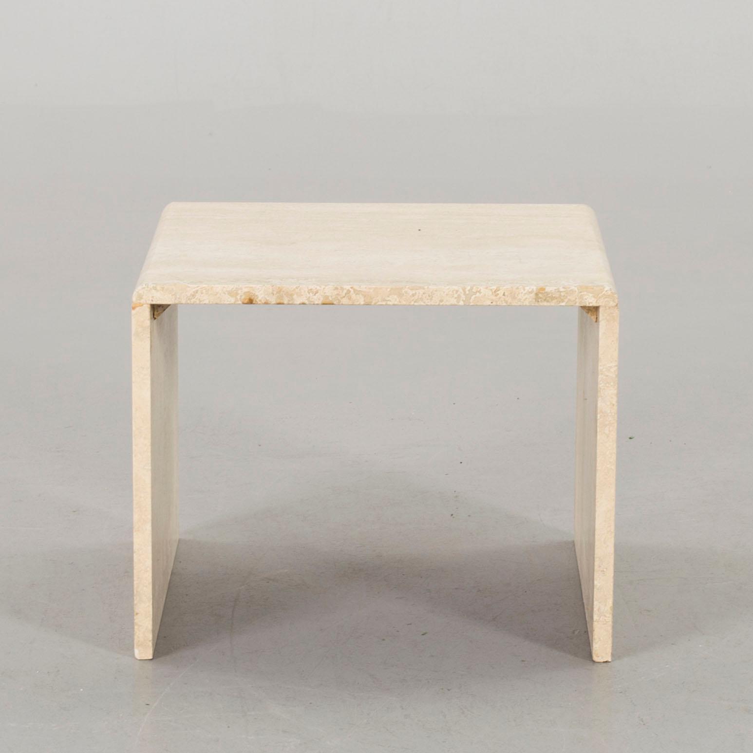 A TRAVERTINE SIDE TABLE.