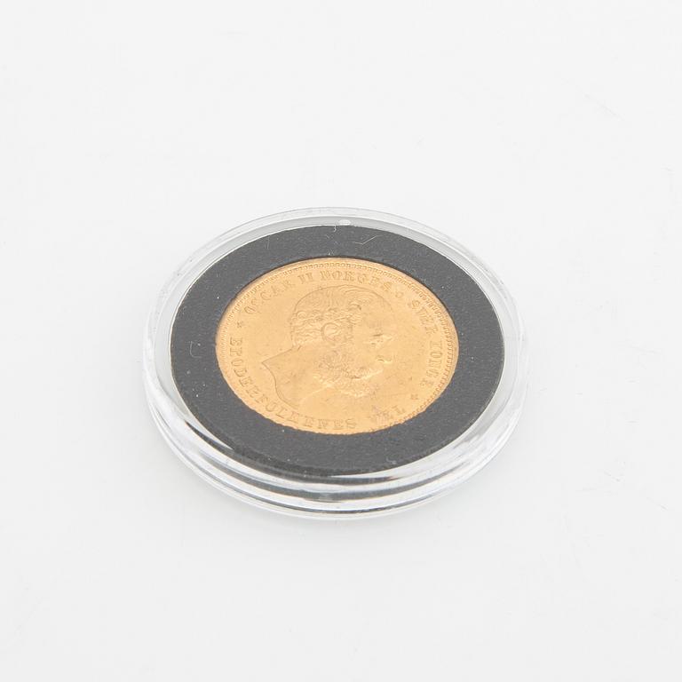 Guldmynt Norge, Oscar II 20 kr 5 Speciedaler, 1875.