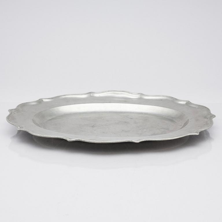 A Swedish Rococo pewter dish by J G Ryman (active in Stockholm 1761-1797), 1785.