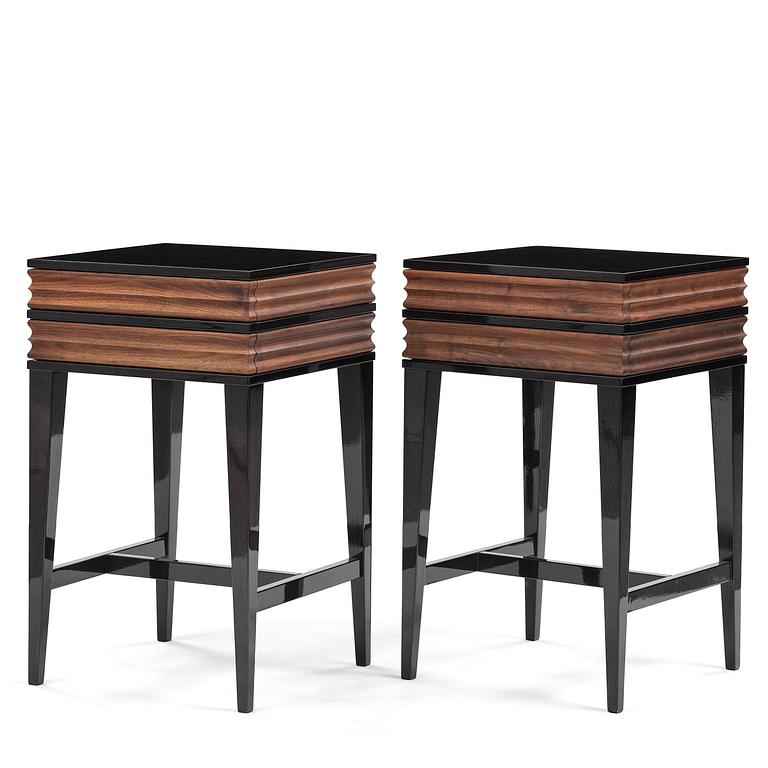 Attila Suta, a pair of bedside tables, executed in his own studio, Stockholm, 2025.