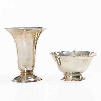 Bowl and vase, silver, GAB, Stockholm 1929, respectively Markström, Uppsala 1925.