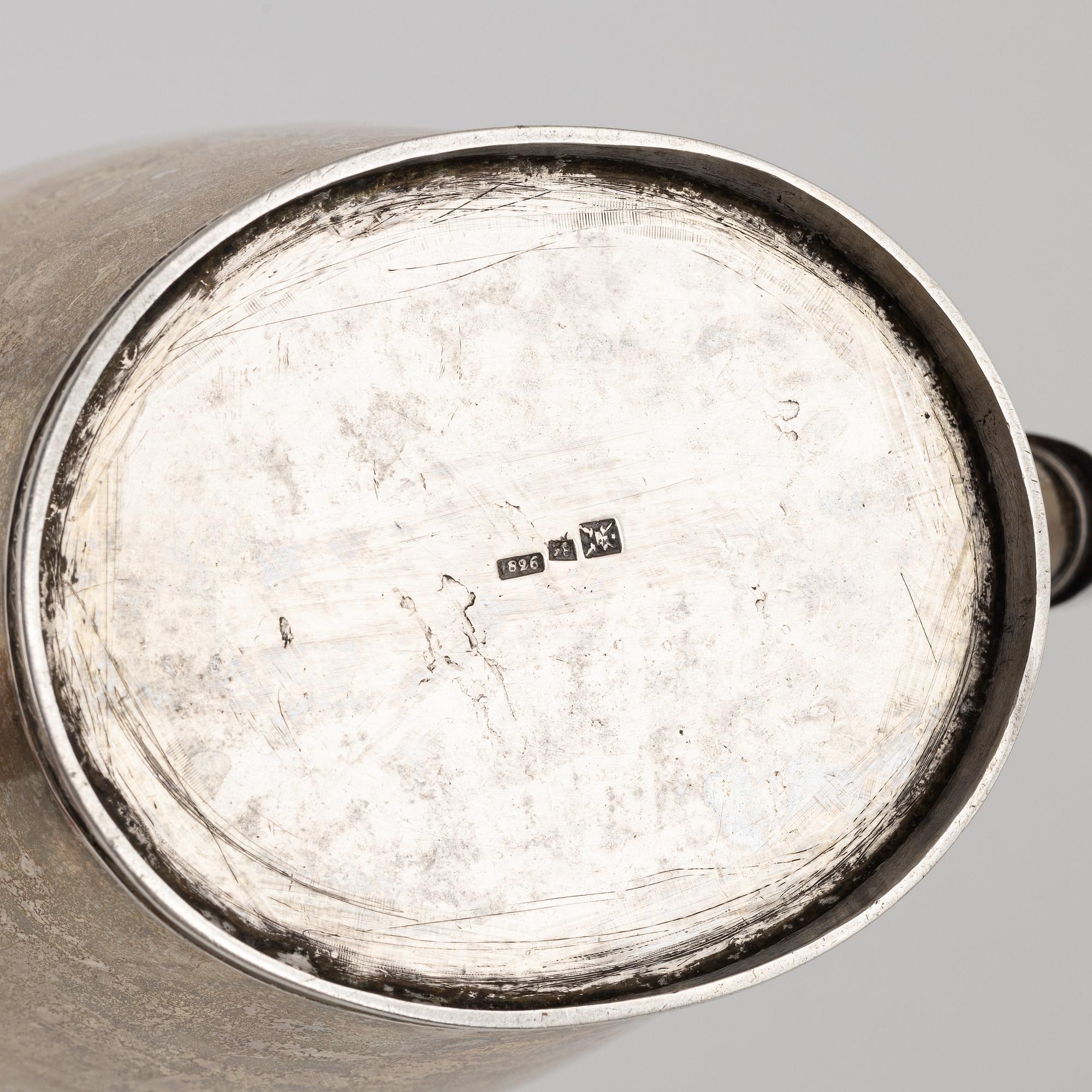 Kaffekanna, silver, oidentifierade stämplar, 1826.