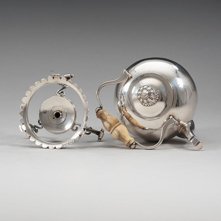 A Swedish 19th century silver tea-pot and stand, marks of Barkander & Söhrling, Linköping 1830.