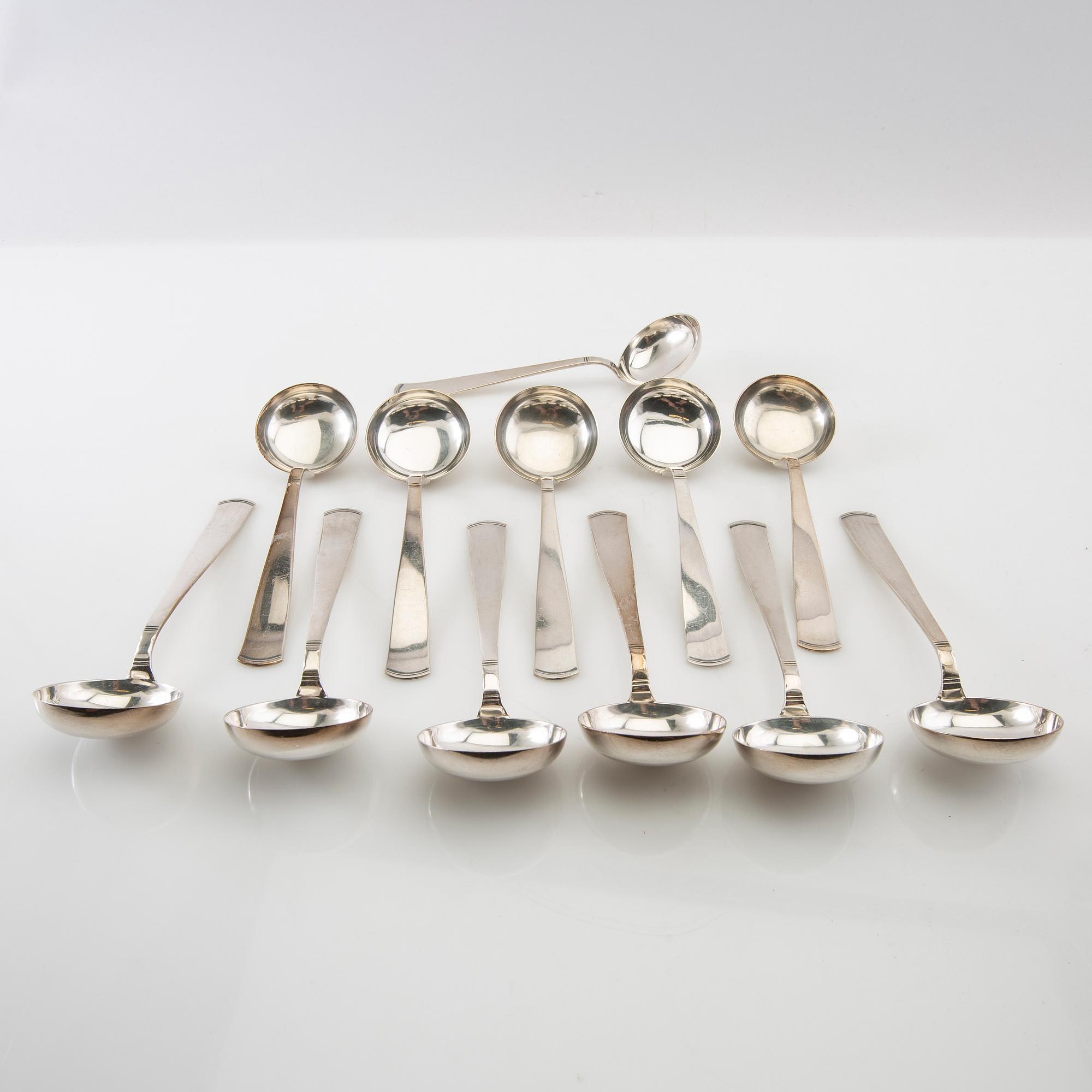 Jacob Ängman, bouillon spoons 12 pcs. "Rosenholm" silver GAB Stockholm 1956.