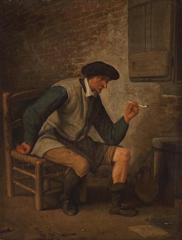 Cornelis Dusart, Interiör med kritrökande man.