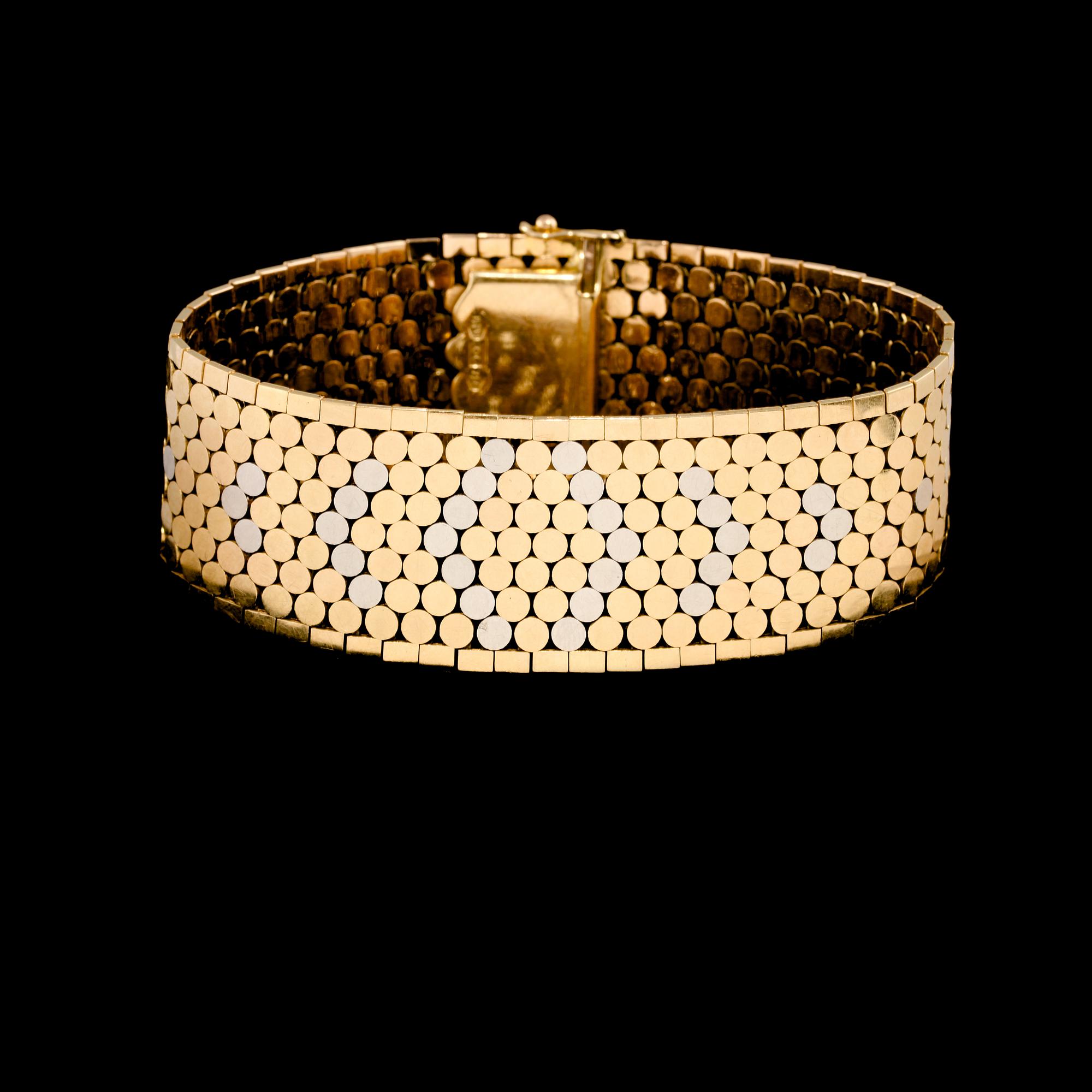 ARMLÄNK, 18k tvåfärgat guld, Italien, Vicenza,1900-talets tredje kvartal. Vikt 69 g.