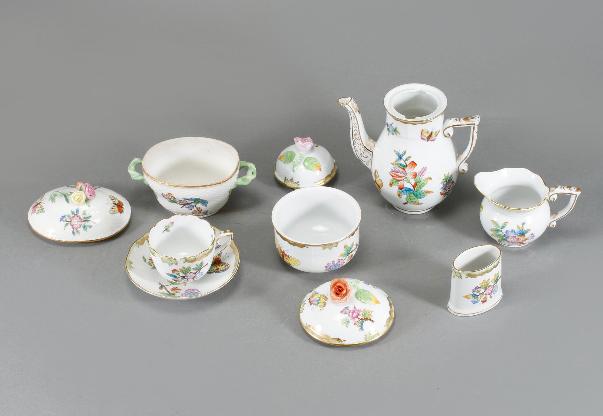 KAFFESERVIS, 11 delar, porslin, Herend, Ungern, 1900-talets fjärde kvartal.