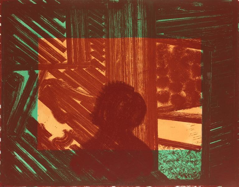 HOWARD HODGKIN, Mjukgrundsetsning med handkolorering i gouache och akvarell. Sign med vaxkrita samt dat 1980. Numr 95/100.