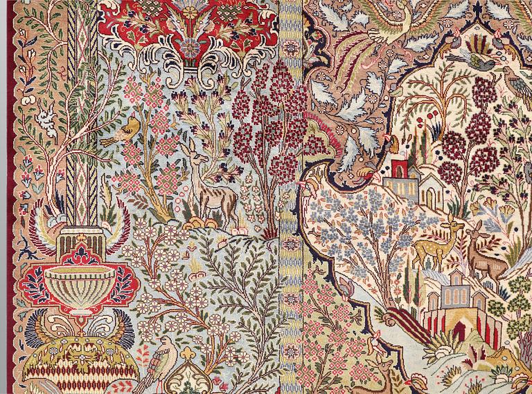 A carpet, Kashmar, figural, approx. 397 x 298 cm.