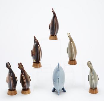 A set of seven Gunnar Nylund stoneware figures of flatfishes, Rörstrand.
