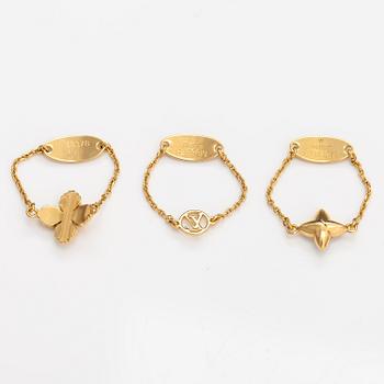 Louis Vuitton, Three "Blooming strass" rings. Marked Louis Vuitton Paris, Made in Germany.