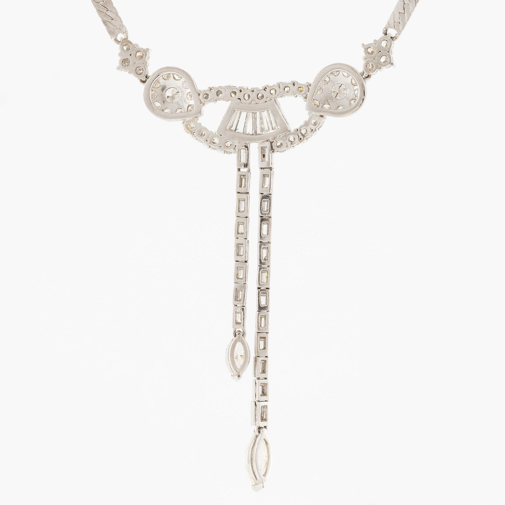 Necklace, 14K white gold with baguette-cut, brilliant-cut, and marquise-cut diamonds.