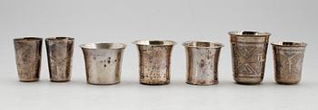 SUPKOPPAR, 7 st, silver, Ryssland och Sverige, 1800-/1900-tal. Tot vikt 134 g.