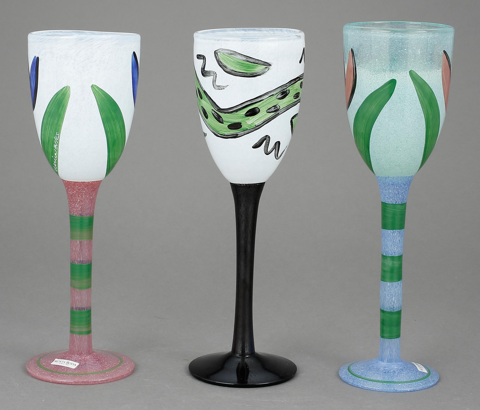 POKALER, 3 st, glas, Ulrica Hydman-Vallien, Kosta Boda.