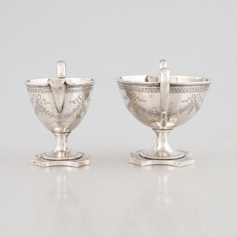 a silver sugar bowl and creamer, Denmark, 1904.