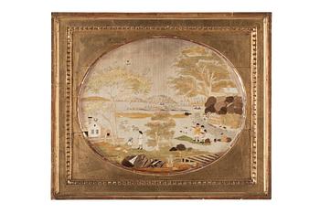 1713. EMBROIDERY. Sweden around 1800. 26,5 x 32 cm, a frame from the time of the embroidery 36 x 41,5 cm.