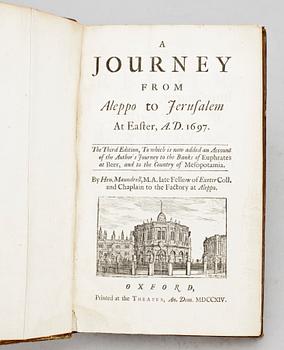 BOK, "A journey from Aleppo to Jerusalem at ester AD 1697" av Maundrell, Oxford 1714.