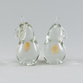 2 glass pears with gold dotted ball inside by Antonio Da Ros 1970 Cenedese.