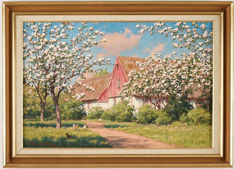 Johan Krouthén, Skånsk gård med blommande träd.