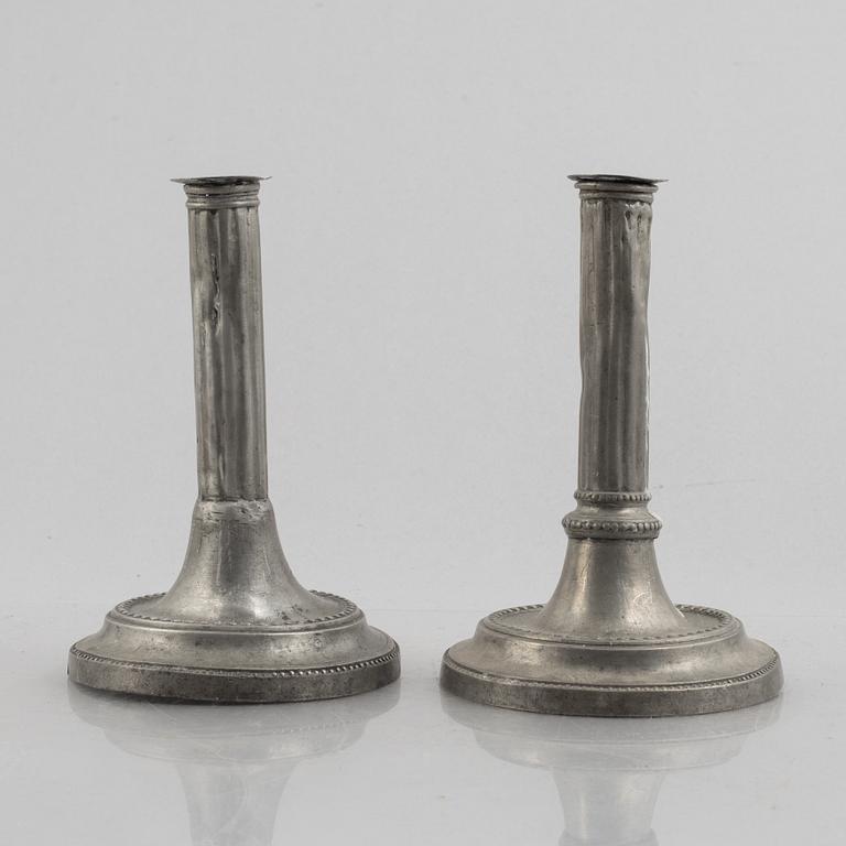 A pair of pewter candle sticks by Mathias Rundquist (active 1778-1820/35), Karlskrona, Sweden.
