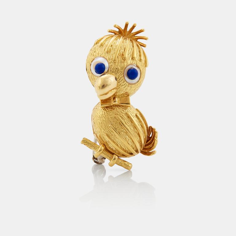 Brosch i form av en fågel 18K guld med pärlor.