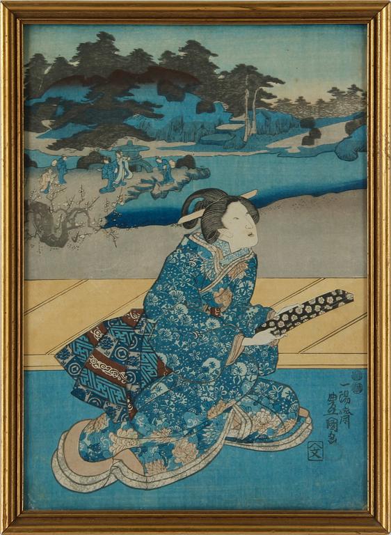 TOYOKUNI IV, träsnitt. 3 st. Japan.