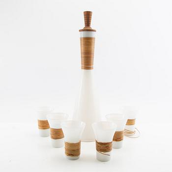 Jacob Bang carafe with six glasses, Kastrup Glassworks 1960s.