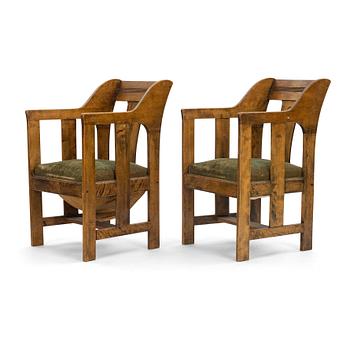 123. Carl Westman, probably, a pair of stained birch Art Nouveau easy chairs, Sweden ca 1900.