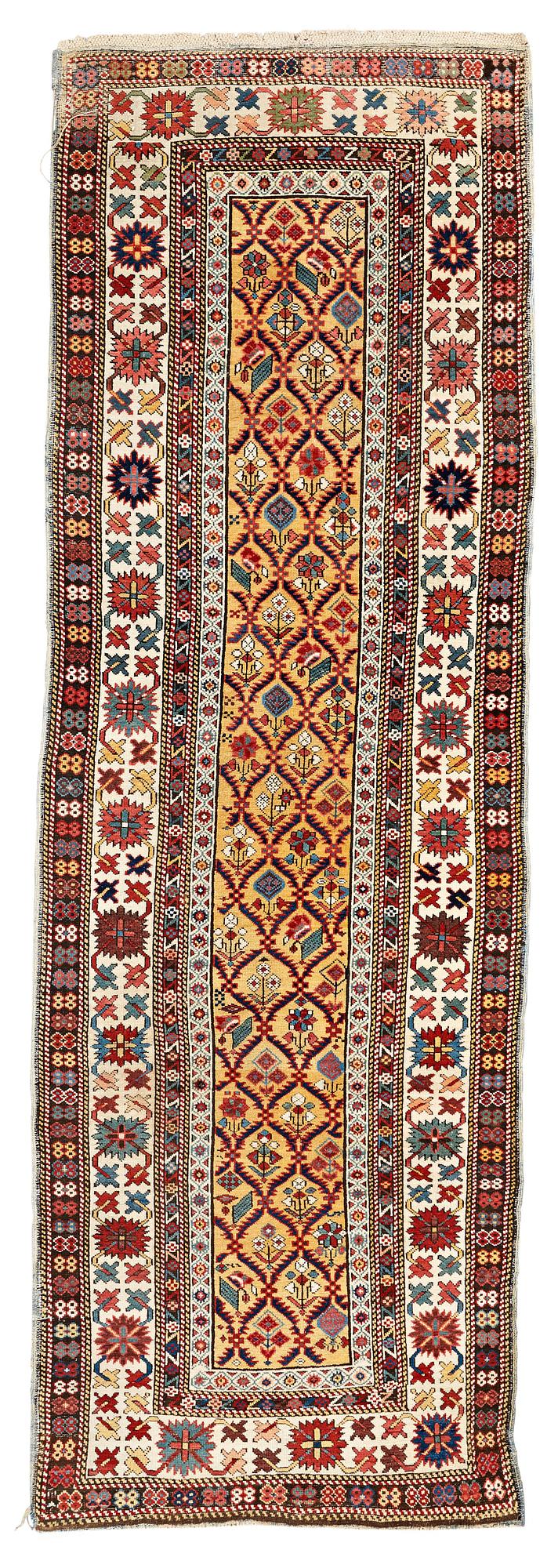 MATTO, an antique Kuba, ca 289,5 x 97 cm (as well as the ends with 1 cm light blue soumak).