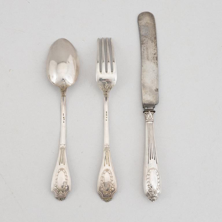 Bestick, 3 delar, silver, modell "Louis XVI", GAB, Stockholm 1909.