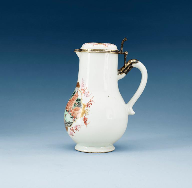 A large 'European Subject' silver-gilt mounted coffee pot with cover, Qing dynasty, Qianlong (1736-95).