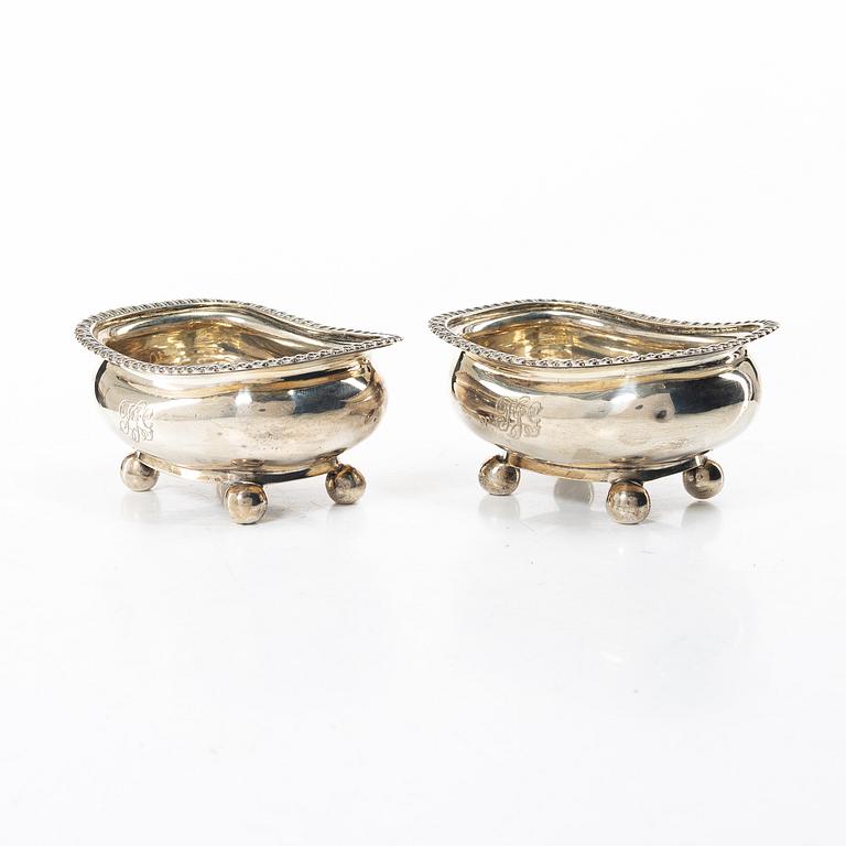 A pair of silver salt cellars, Alexander Hewat, London, England, 1810.