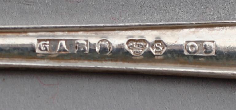 SKEDAR, 11 st samt SLEV, silver, 1700-1800-tal. Vikt ca 407 g.