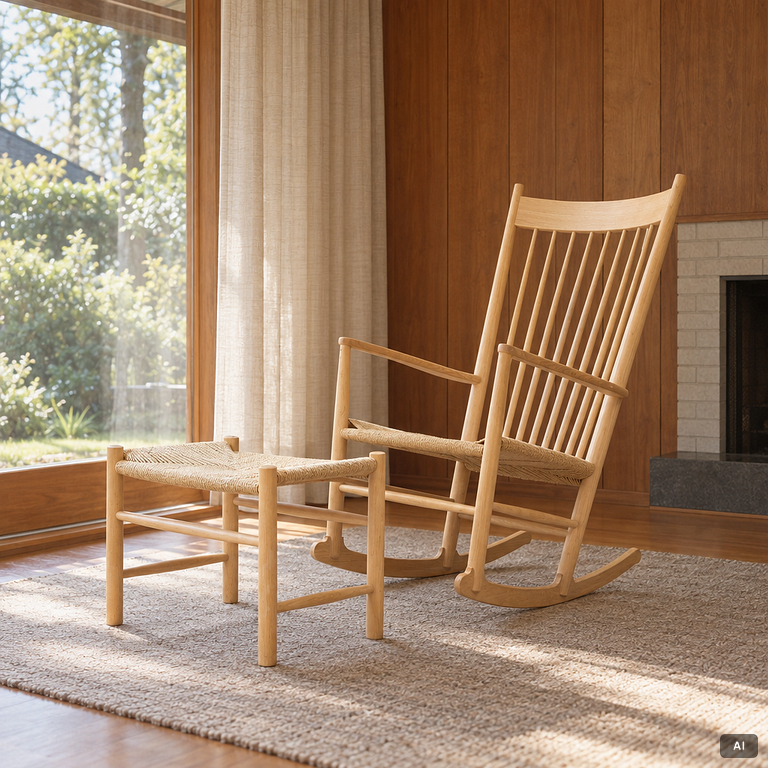 Hans J. Wegner, Rocking chair, “J 16”, with footstool, Denmark.