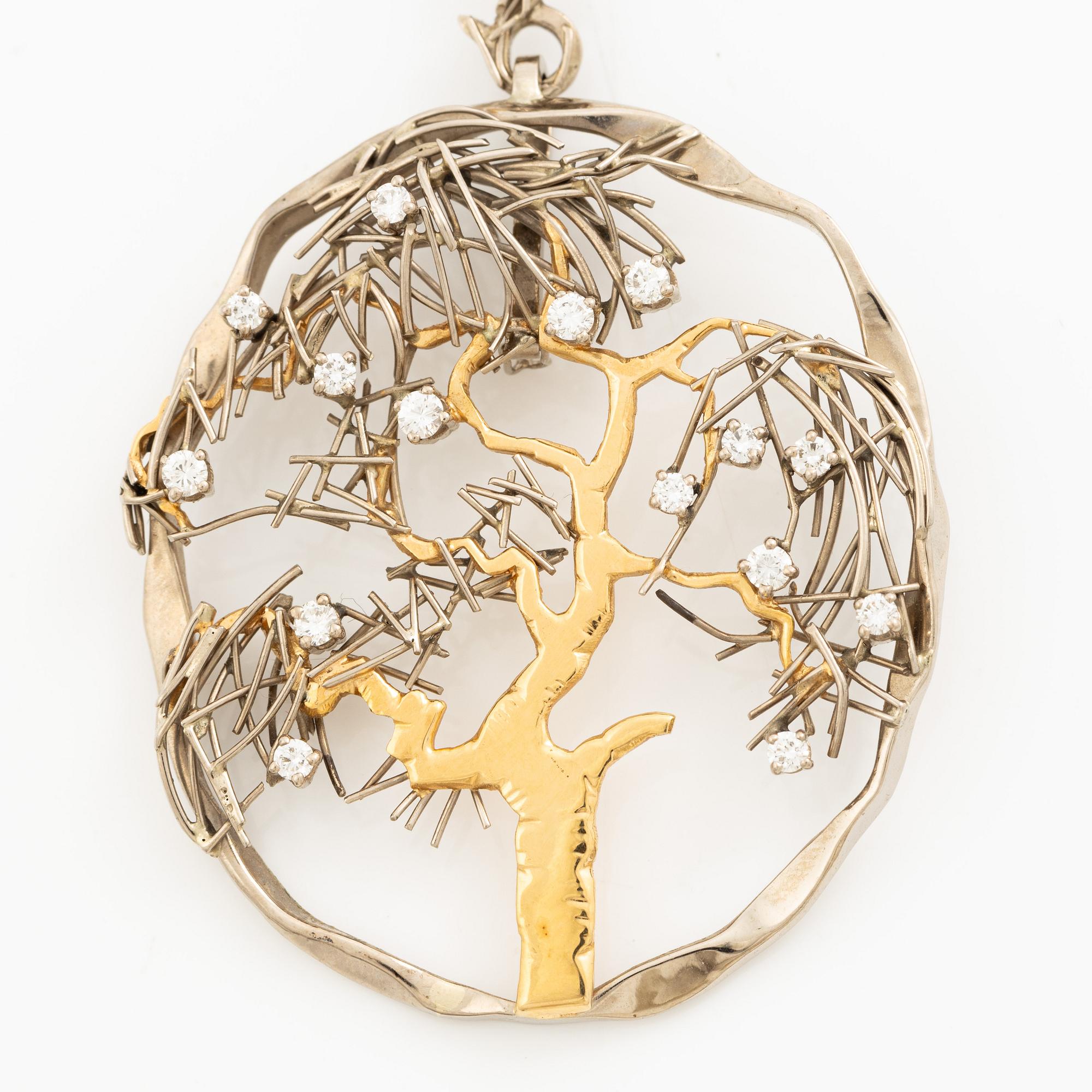 Claës E. Giertta, a necklace "Tree of Life", 18K gold and white gold with round brilliant-cut diamonds, Stockholm 1982.