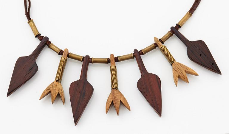 Vivianna Torun Bülow-Hübe, a leather, wood and copper necklace, executed in her workshop ca 1948,