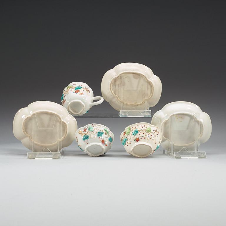 Three famille rose cups with saucers, Qing dynasty, Qianlong (1736-95).