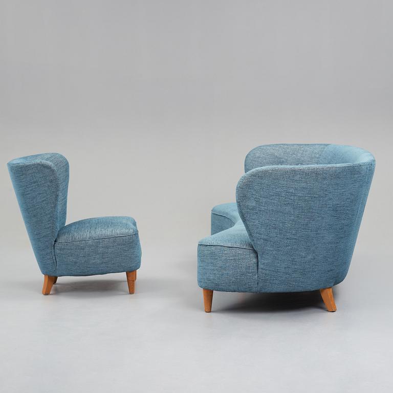 Johannes Brynte, a Swedish Modern sofa and chair for  Bryntes Möbler, Gävle, 1946.