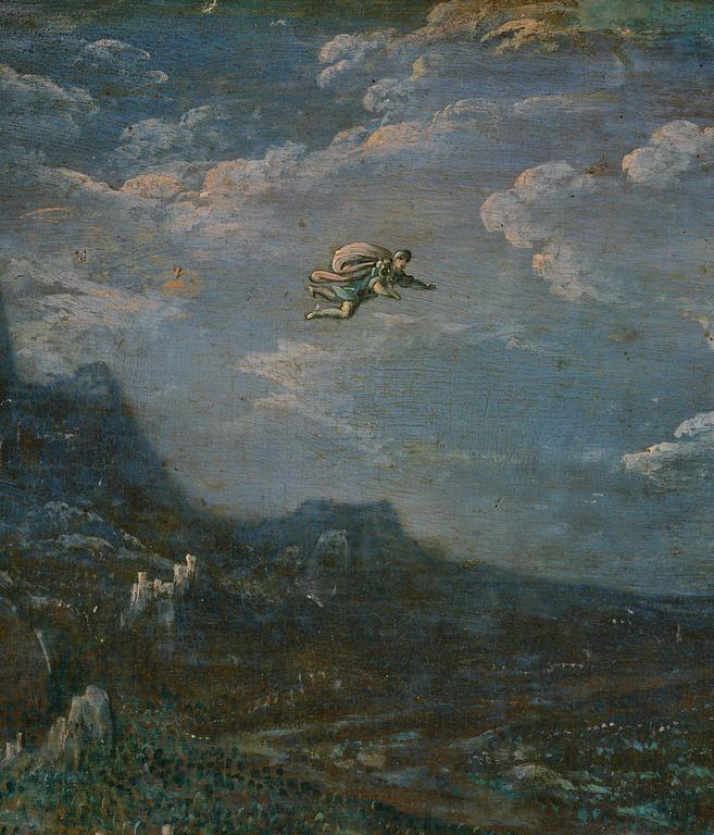 Tobias Verhaecht, Wide landscape with Herse and her maidservants discovered by Mercury on the way to the Temple of Minerva.