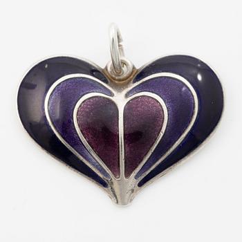 David Andersen, brooch, a pair of earrings and a pendant, silver and enamel.