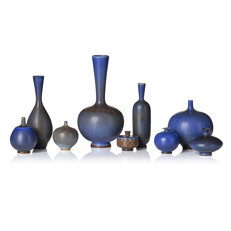 Berndt Friberg, a set of nine miniature stoneware vases, Gustavsberg Studio 1967-71.