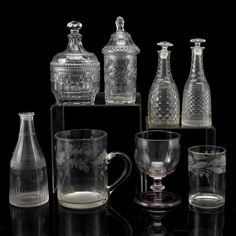 Glass items, eight parts, 19th century.