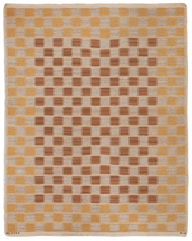 CARPET. "Schackrutan brun". Flat weave. 259,5 x 206,5 cm. Signed AB MMF BN.