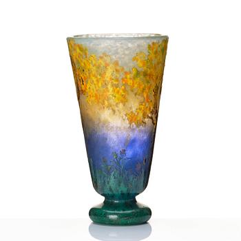 an art Nouveau cameo glass vase with autumn trees, Nancy, France.