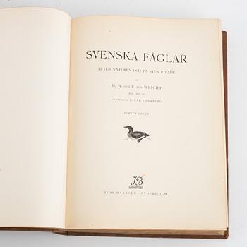 Three volumes of 'Svenska fåglar' by the von Wright brother, A. Börtzells tryckeri AB, Stockholm, 1924-1929.